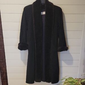 HENRI BENDEL 100% WOOL WRAP COAT  6  BLACK/BROWN